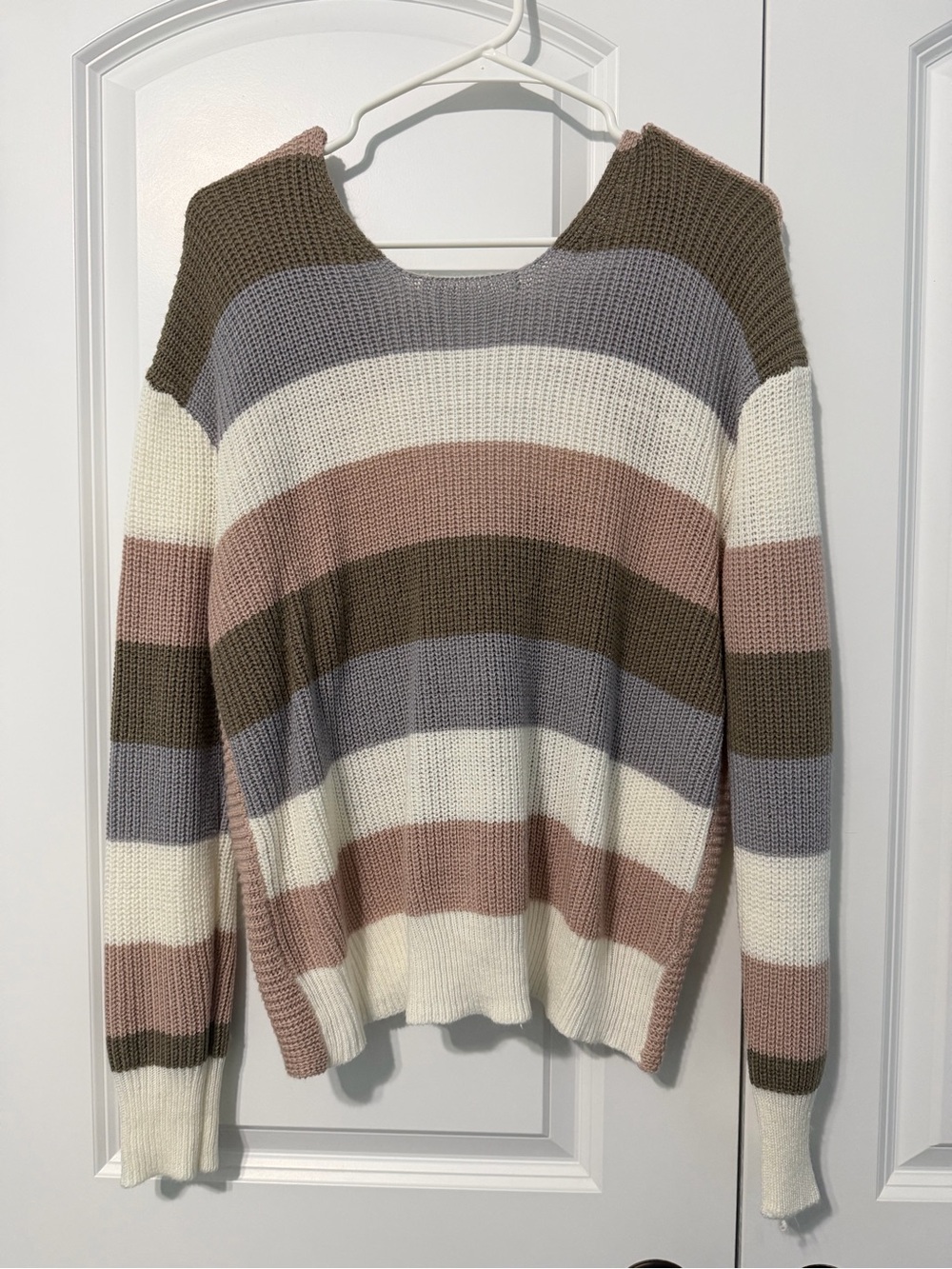 Striped Rib-Knit Sweater - Cream, Taupe & Olive